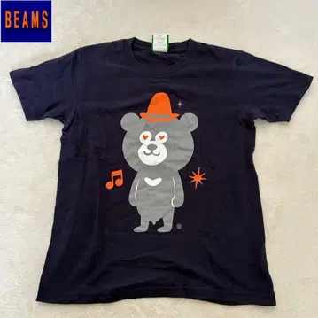 BEAMS 빔즈 프린트 티셔츠 베어 네이비 오렌지 사이즈 S
