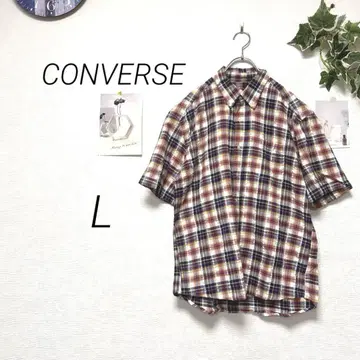 9475 CONVERSE 컨버스 반팔 체크 무늬 코튼 셔츠 L