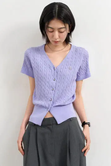 general idea 로고 케이블 반팔 가디건 lavender