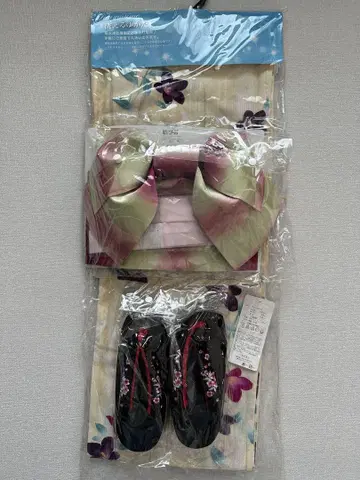 세탁 가능한 유카타] 유카타, 오비, 끈, 일본 나막신, 4종 세트