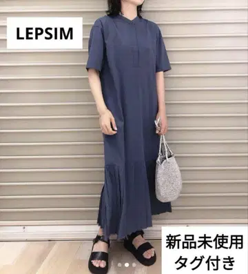 택 포함 새상품 LEPSIM 플리츠 절개 원피스 백턱 파랑
