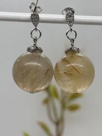 천연 루틸 쿼츠 15.33mm 구슬 s925 각인 귀걸이 골드 (830)