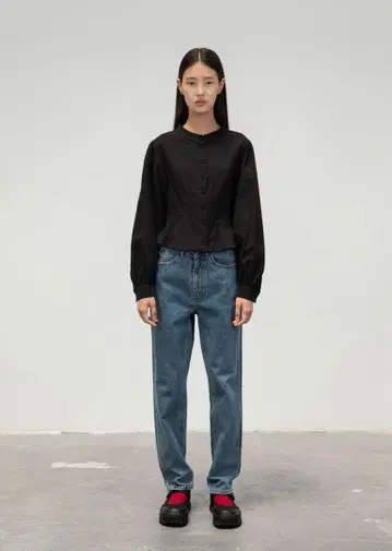 아모멘토 블루 하이 웨스트 데님