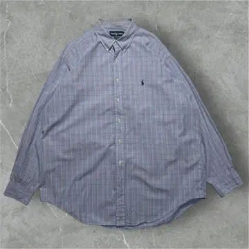 90s 랄프 로렌 버튼 다운 셔츠 XL 스카이블루 체크 6568