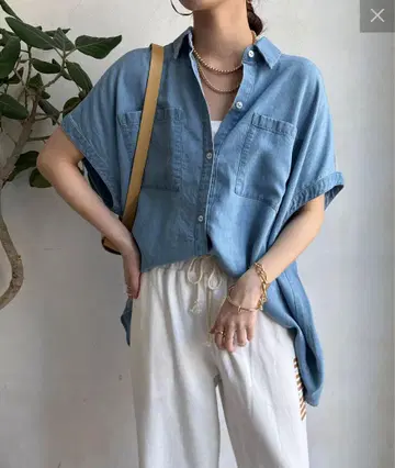 완판 컬러 스카이블루 DOUDOU/두두 리오셀 데님 백 절개 셔츠