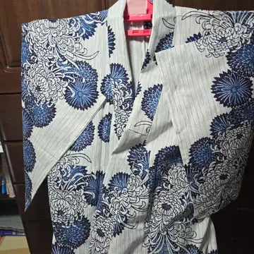 파란 꽃무늬 유카타 단품