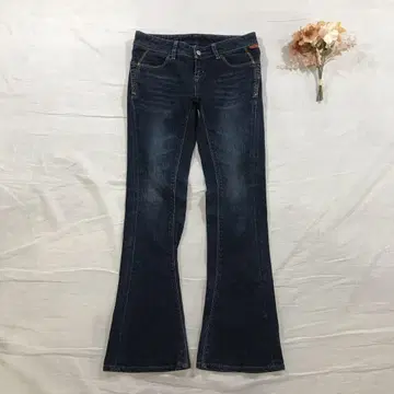 빅 존 플레어 데님 청바지 부츠 컷 데님 다크 블루 S