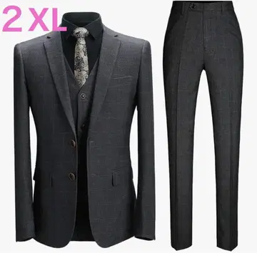 수트 남성용 쓰리피스 그레이 오렌지 체크 비즈니스 2XL
