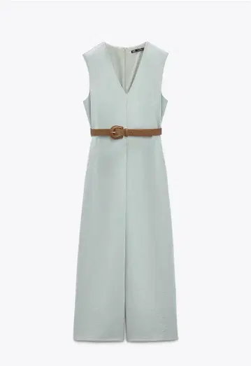 ZARA 벨트 와이드 레그 점프 수트 크림 그린 S 사이즈