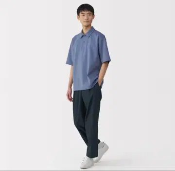 무인양품 신사 바람이 잘 통하는 턱 테이퍼드 팬츠 다크 네이비 L