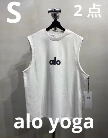 ALO Yoga 오버 사이즈 로고 프린트 민소매 라운드 넥 탑 2개
