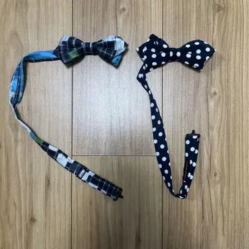 나비 넥타이 2개 세트 체크 무늬 도트 무늬