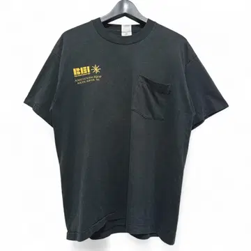 구제 의류 90s USA제 BEI 포켓 로고 T XL 블랙 티셔츠 693