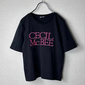 CECIL McBEE 세실 맥비 자수 로고 블랙 핑크 티셔츠 y2k