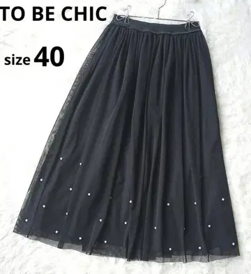 TO BE CHIC 펄 장식 샤샤 스커트 롱 플레어 스커트 블랙