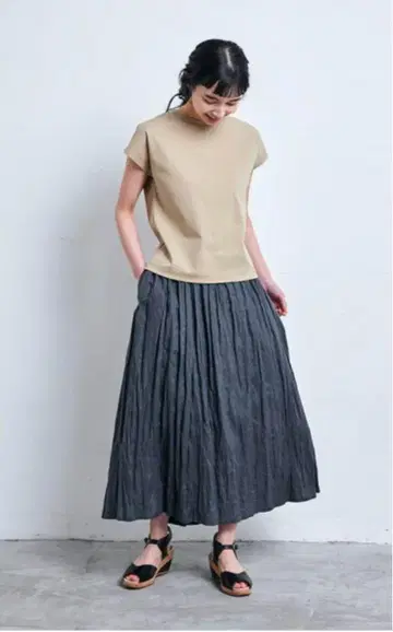 나카가와 마사시치 상점 린넨 주름 롱 스커트 먹