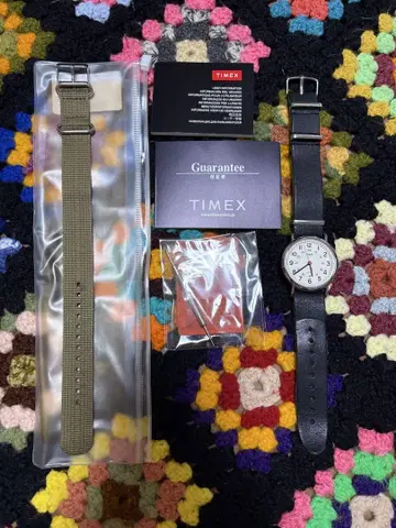 TIMEX 시계 크림 다이얼 블랙 스트랩 부속물 있음, 교체 벨트 있음