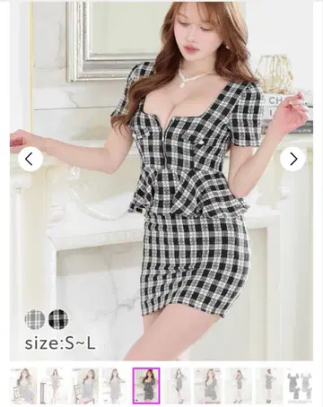 스퀘어 프론트 지퍼 체크 페플럼 반팔 타이트 미니 드레스