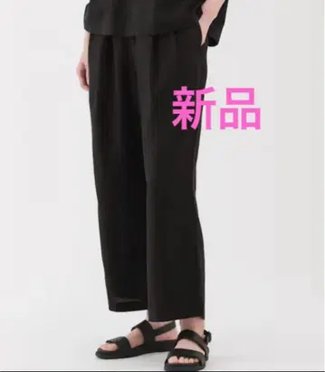 무인양품 여성 린넨 워시드 이지 와이드 팬츠 바지 블랙 L 새상품