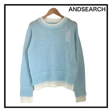 택 포함 새상품 ANDSEARCH 니트 블루 폭신폭신 울 혼방 긴팔 M
