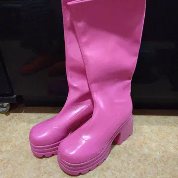 통굽 핑크 롱 부츠