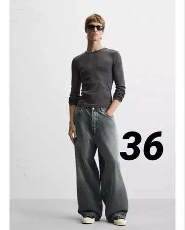 ZARA 슈퍼 배기 핏 청바지 36 블루 그린