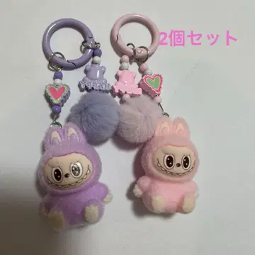 Labubu 봉제 인형 스트랩 키링 보라색과 핑크