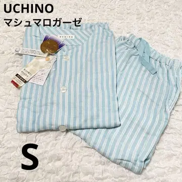 새상품 UCHINO 우치노 스트라이프 파자마 유니섹스 7부 소매 블루 S