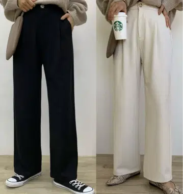 BLATE 미 라인 고급 프론트 버튼 러프 와이드 팬츠 러프 팬츠
