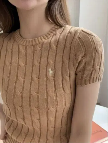 새상품급 폴로 랄프로렌 케이블 썸머 니트 반팔 베이지 XS 면 100