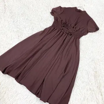 노카라 원피스 롱 원피스 프렌치 슬리브 브라운