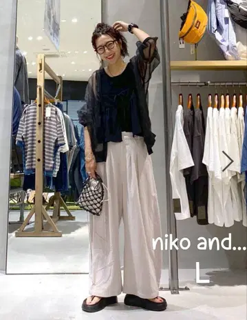 새상품 niko and... 세련된 린넨 팬츠 그레이지 와이드 팬츠 L