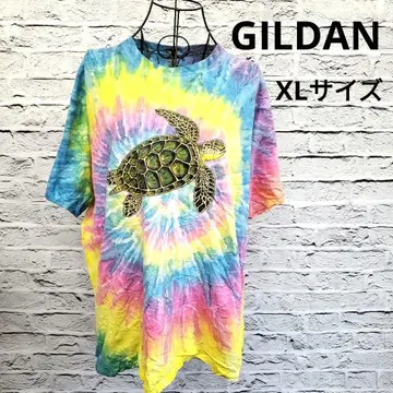 GILDAN 타이다이 티셔츠 거북이 패턴 XL 레인보우 헤비 코튼