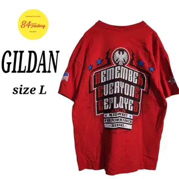 GILDAN 숏 슬리브 반팔 티셔츠 양면 프린트 빨간색 남성용 L