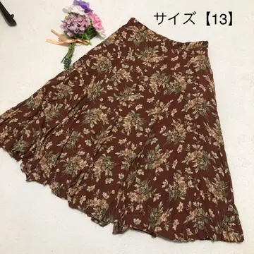 로라 애슐리 꽃무늬 스커트 볼륨 플레어 빅 사이즈 13 빨간색 무릎 기장