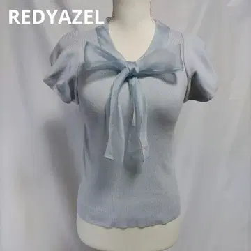 REDYAZEL 시어 리본 보타이 니트 퍼프 슬리브