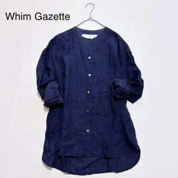 Whim Gazette 윔 가젯 라미 요크 절개 셔츠 린넨 네이비