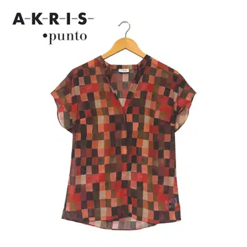 새상품급 AKRIS punto 아크리스 푼토 프렌치 슬리브 체크 블라우스
