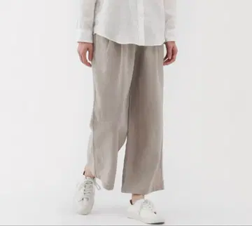 새상품 무인양품 린넨 워싱 이지 와이드 팬츠 베이지