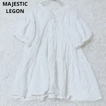 마제스틱 레곤 반팔 튜닉 블라우스 면 성숙 큐트 리본