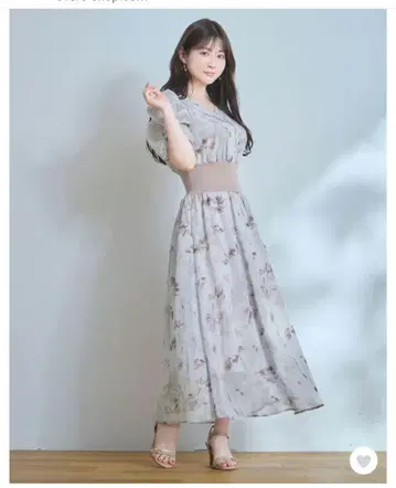 플라워 쉬폰 허리 리브 원피스