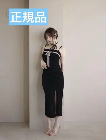 andmary Della 리본 드레스 블랙