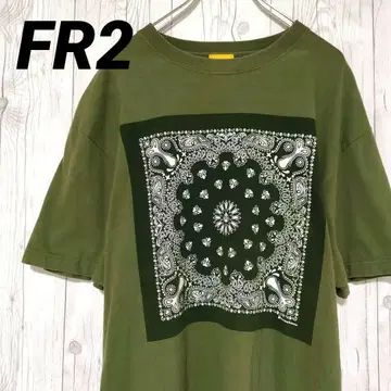 FR2 에프알2 티셔츠 페이즐리 반다나 무늬 자수 로고 그린 L 레어