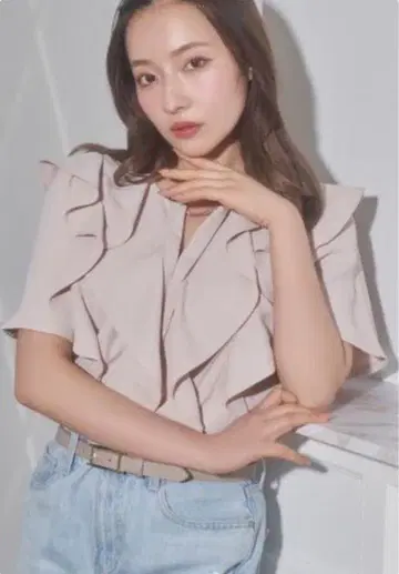 새상품 택 포함 ANDGEEBEE 반팔 블라우스 핑크 프릴 세탁 가능