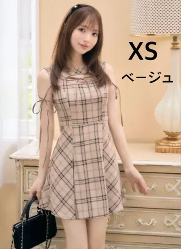 미셸 마카롱 프론트 오픈 체크 미니 원피스