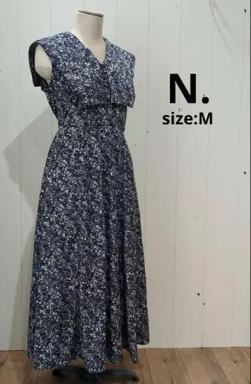 N. 엔 내추럴 뷰티 미니 꽃무늬 스퀘어 빅 칼라 원피스 M 네이비