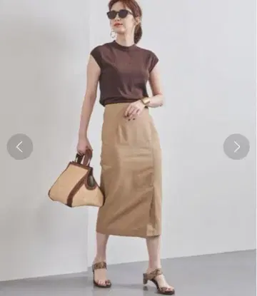 유나이티드 애로우즈 코튼 사이드 벤트 타이트 스커트 카키 빅 사이즈