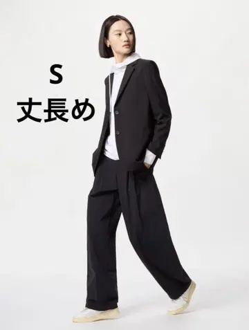 유니클로 울트라 스트레치 액티브 와이드 팬츠 긴 길이 S 사이즈 블랙