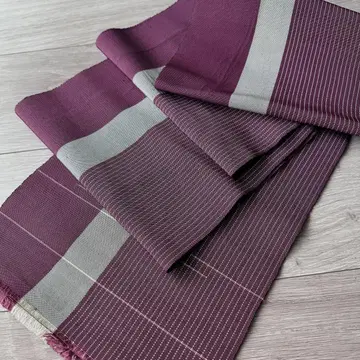치쿠젠 원조 하카타오리 나고야 오비(약 24cm) 와인계 줄무늬 패턴