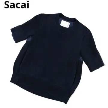 Sacai 도킹 디자인 나일론 스웨트 반팔 블랙